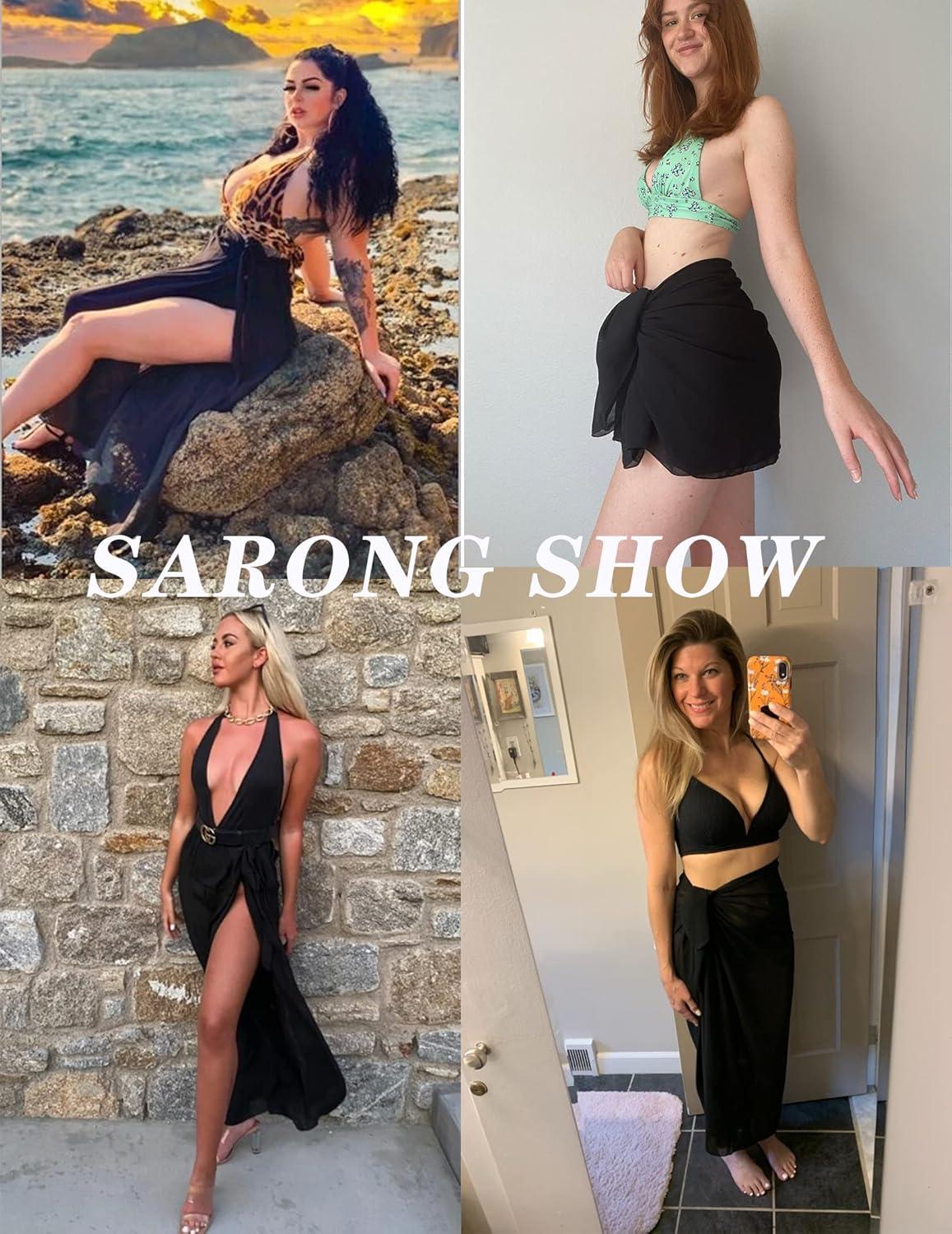 imageEkouaer Women Sarong Swimsuit Coverups Chiffon Long Bikini Wraps Sheer Beach Bathing Suit Cover UpBlack