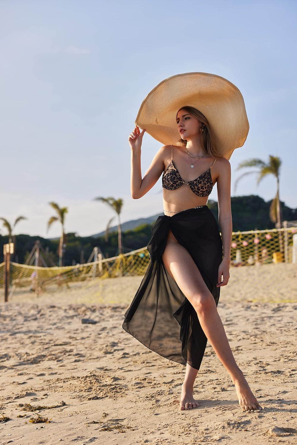 imageEkouaer Women Sarong Swimsuit Coverups Chiffon Long Bikini Wraps Sheer Beach Bathing Suit Cover UpBlack
