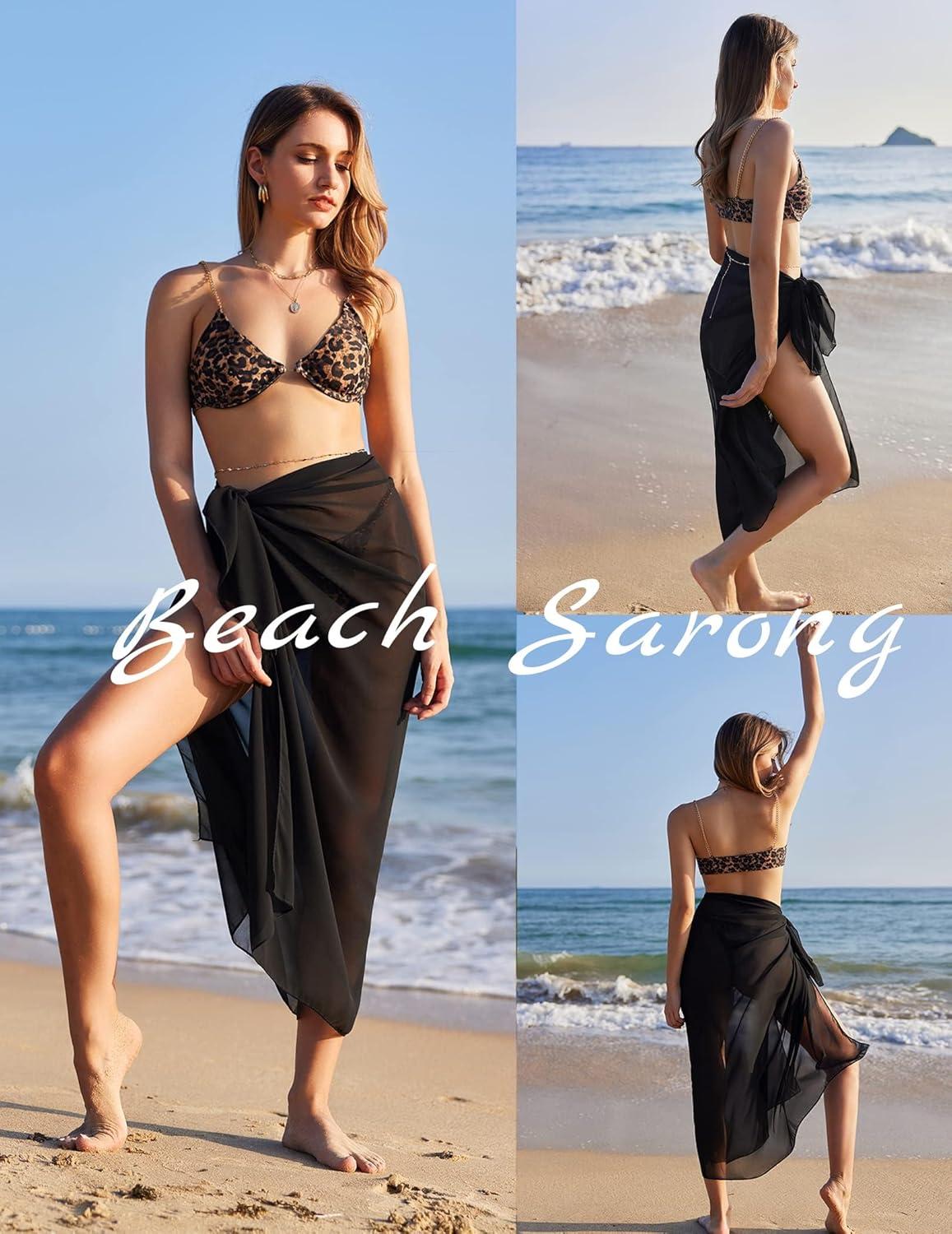 imageEkouaer Women Sarong Swimsuit Coverups Chiffon Long Bikini Wraps Sheer Beach Bathing Suit Cover UpBlack Pink Art Stripe