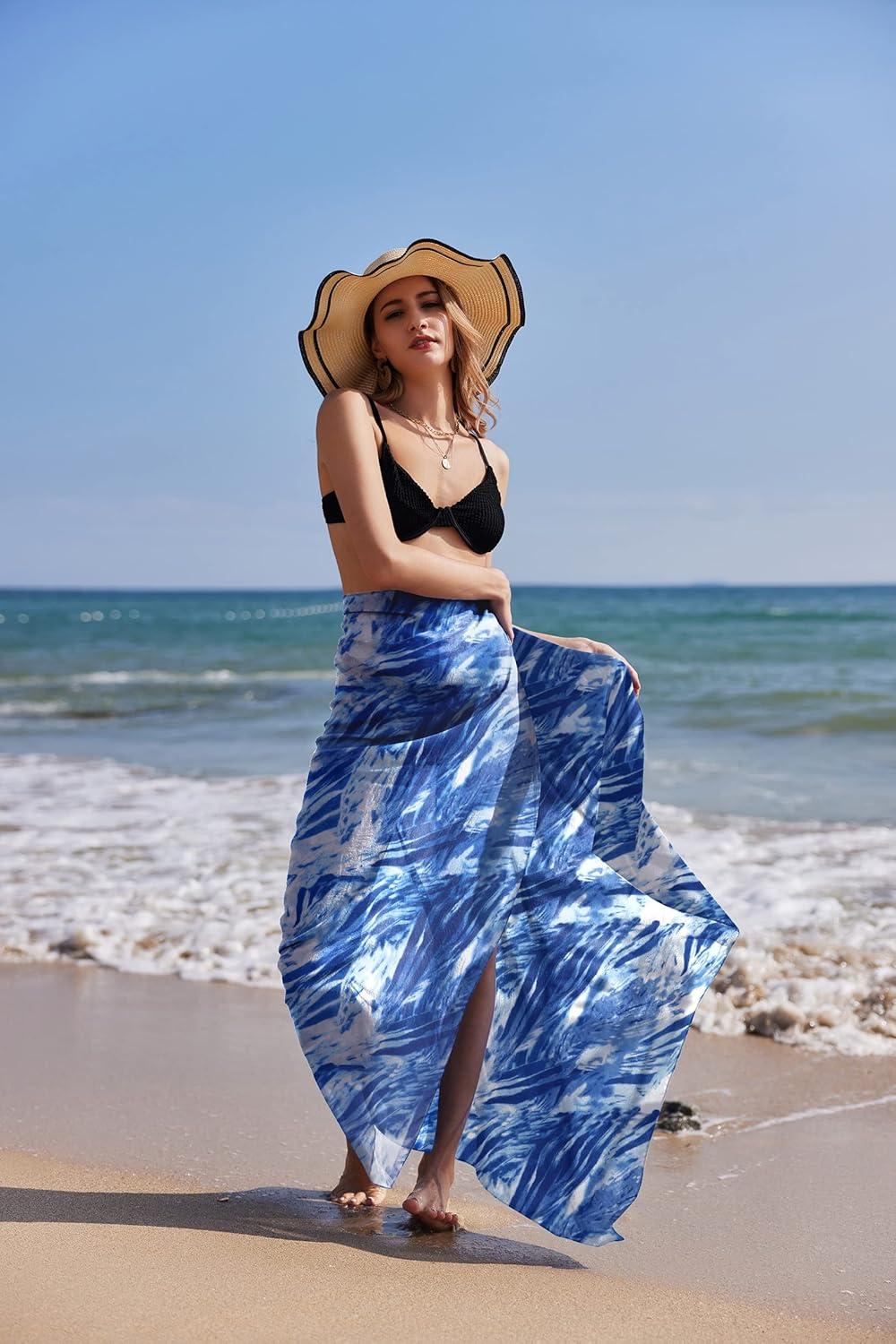 imageEkouaer Women Sarong Swimsuit Coverups Chiffon Long Bikini Wraps Sheer Beach Bathing Suit Cover UpPat 2
