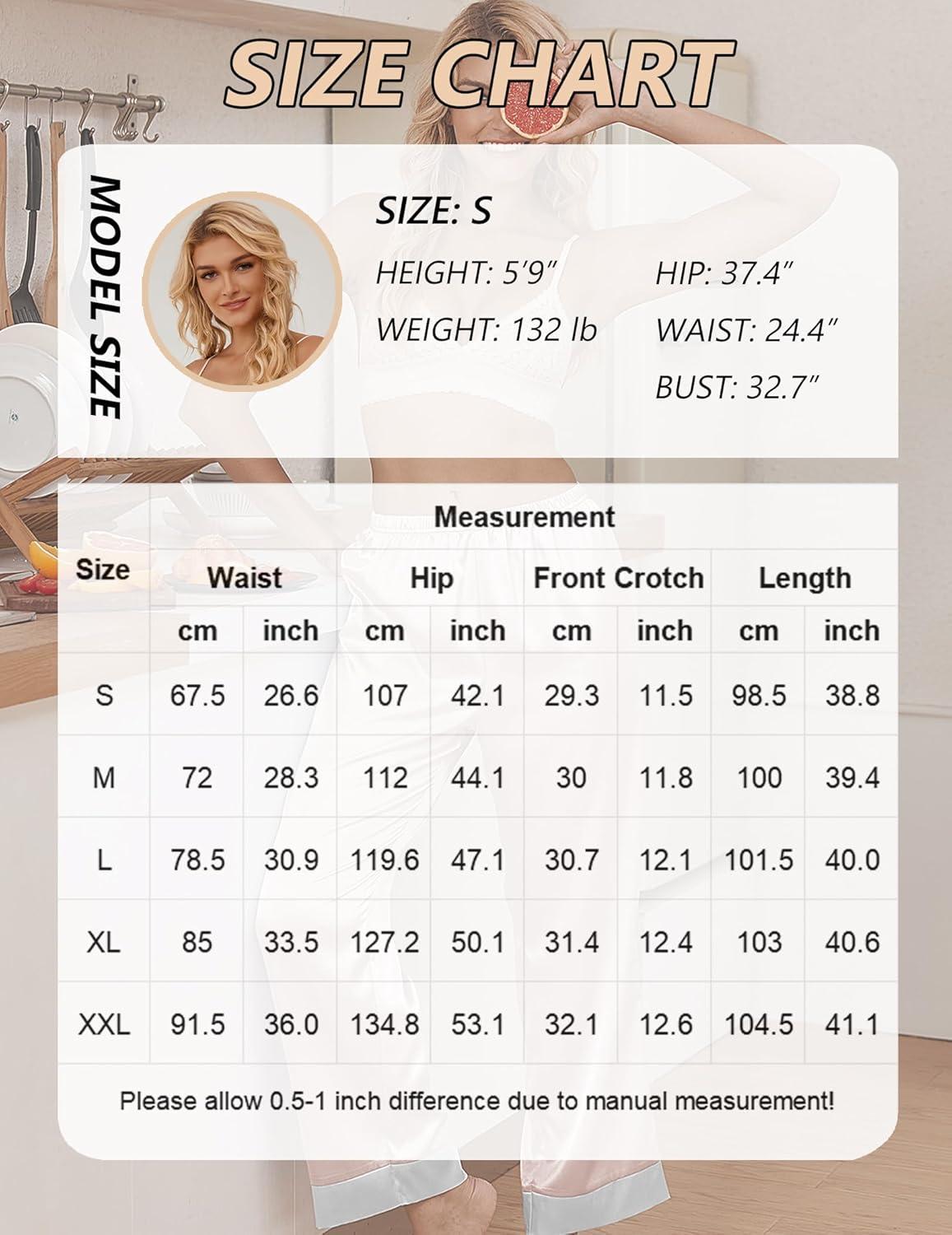 imageEkouaer Women Silk Satin Pajama Pants Color Block Loose Lounge Pants Elastic Waist Pj Bottoms with PocketsRose Red