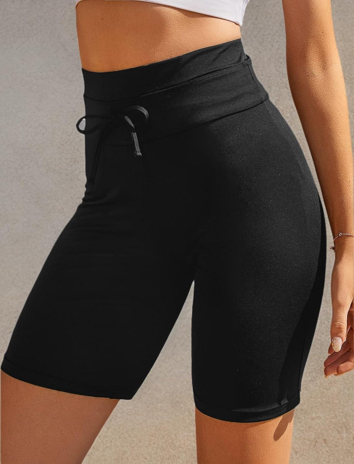 imageEkouaer Womens Board Shorts High Waist Swim Shorts Beach Surf Swimwear Shorts S4XLBlack