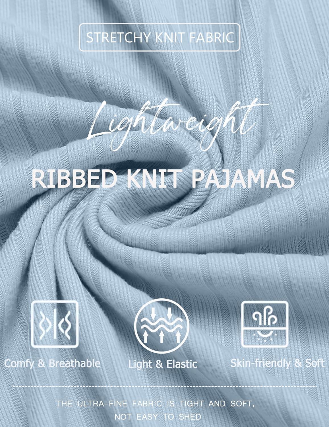 imageEkouaer Womens Cami Pajama Sets 2 Piece Ribbed Knit PJs Tank Top and Shorts Set Lingerie SleepwearLight Blue