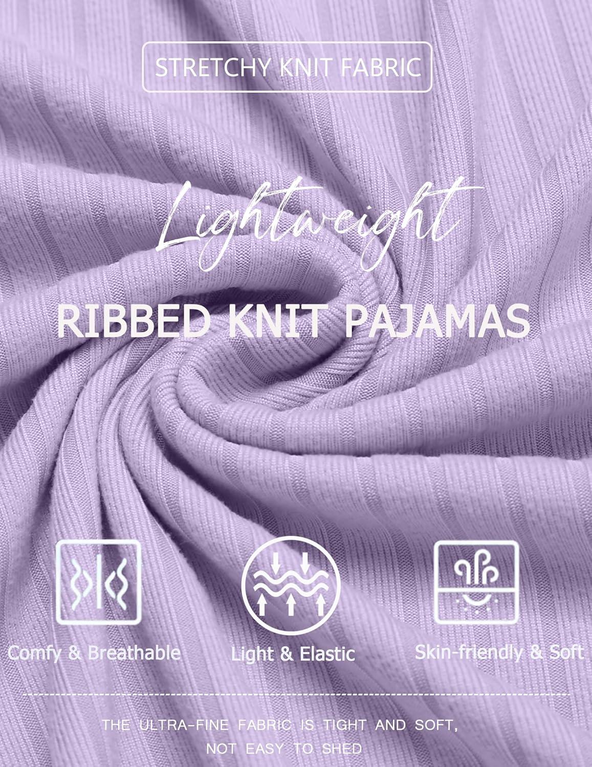 imageEkouaer Womens Cami Pajama Sets 2 Piece Ribbed Knit PJs Tank Top and Shorts Set Lingerie SleepwearLilac