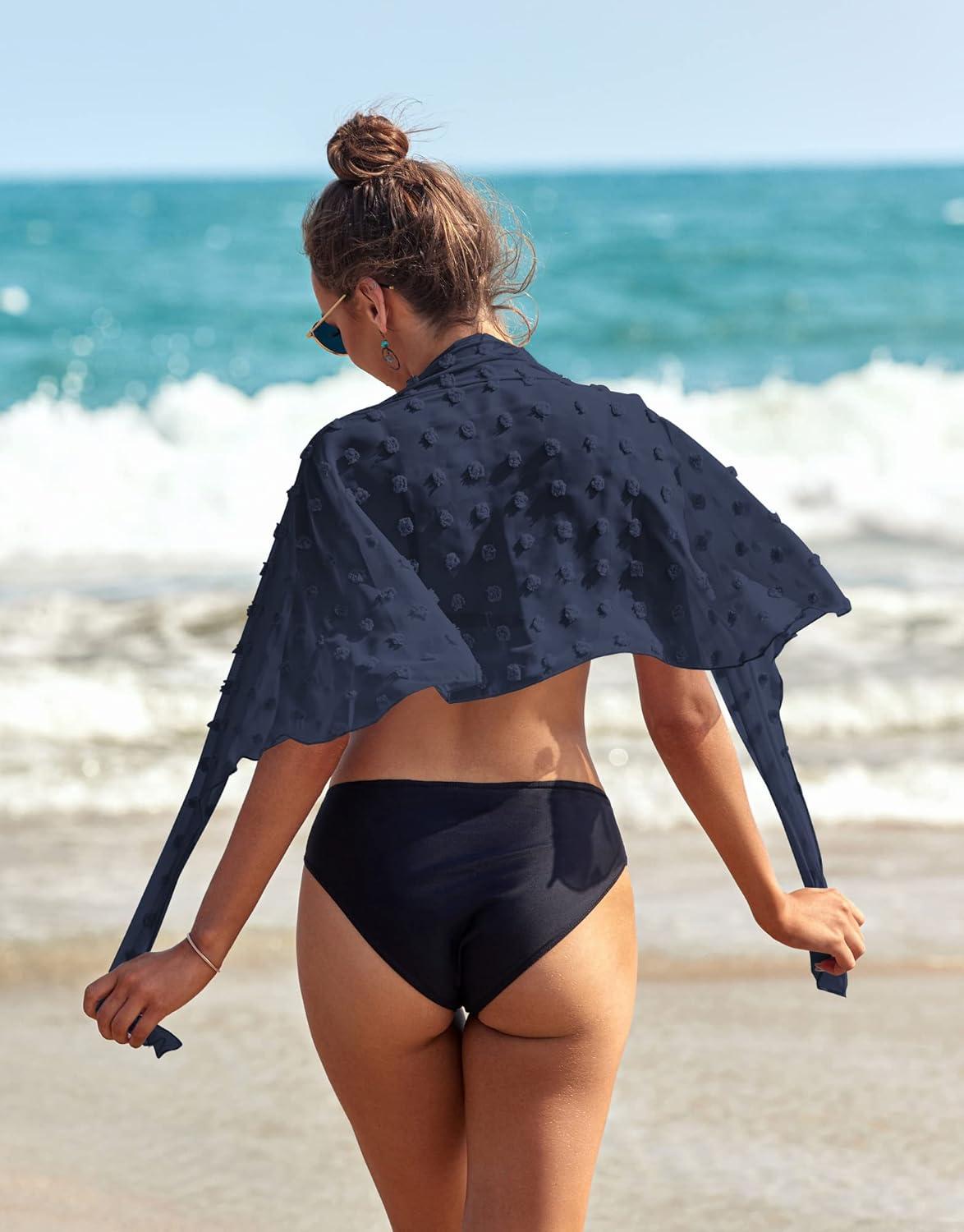 imageEkouaer Womens Coverups Beach Short Sarong Sheer Chiffon Cover Up Bikini Wraps S3XLSwiss Dotnavy Blue