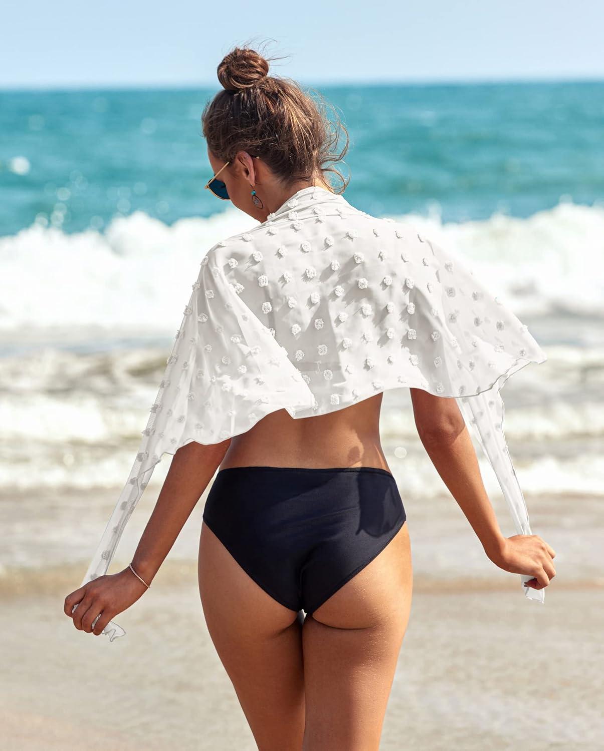 imageEkouaer Womens Coverups Beach Short Sarong Sheer Chiffon Cover Up Bikini Wraps S3XLSwiss Dotwhite