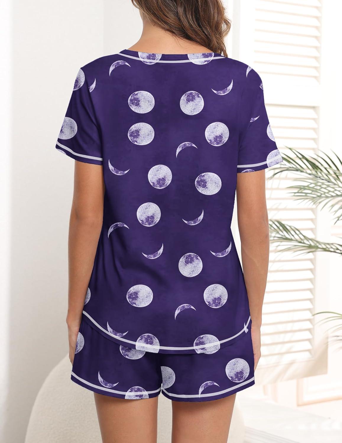imageEkouaer Womens Pajamas Sets Short Sleeve Lounge Sets Sleepwear Casual Two Piece Pjs With PocketsBlue Moon