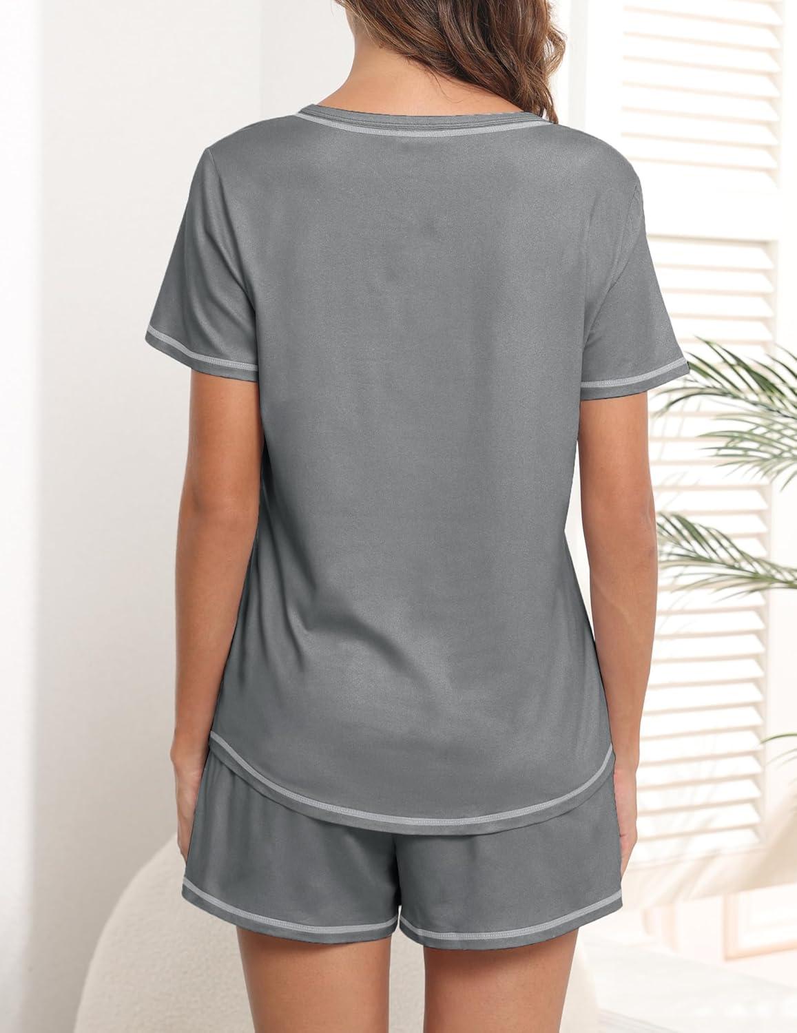 imageEkouaer Womens Pajamas Sets Short Sleeve Lounge Sets Sleepwear Casual Two Piece Pjs With PocketsDark Grey
