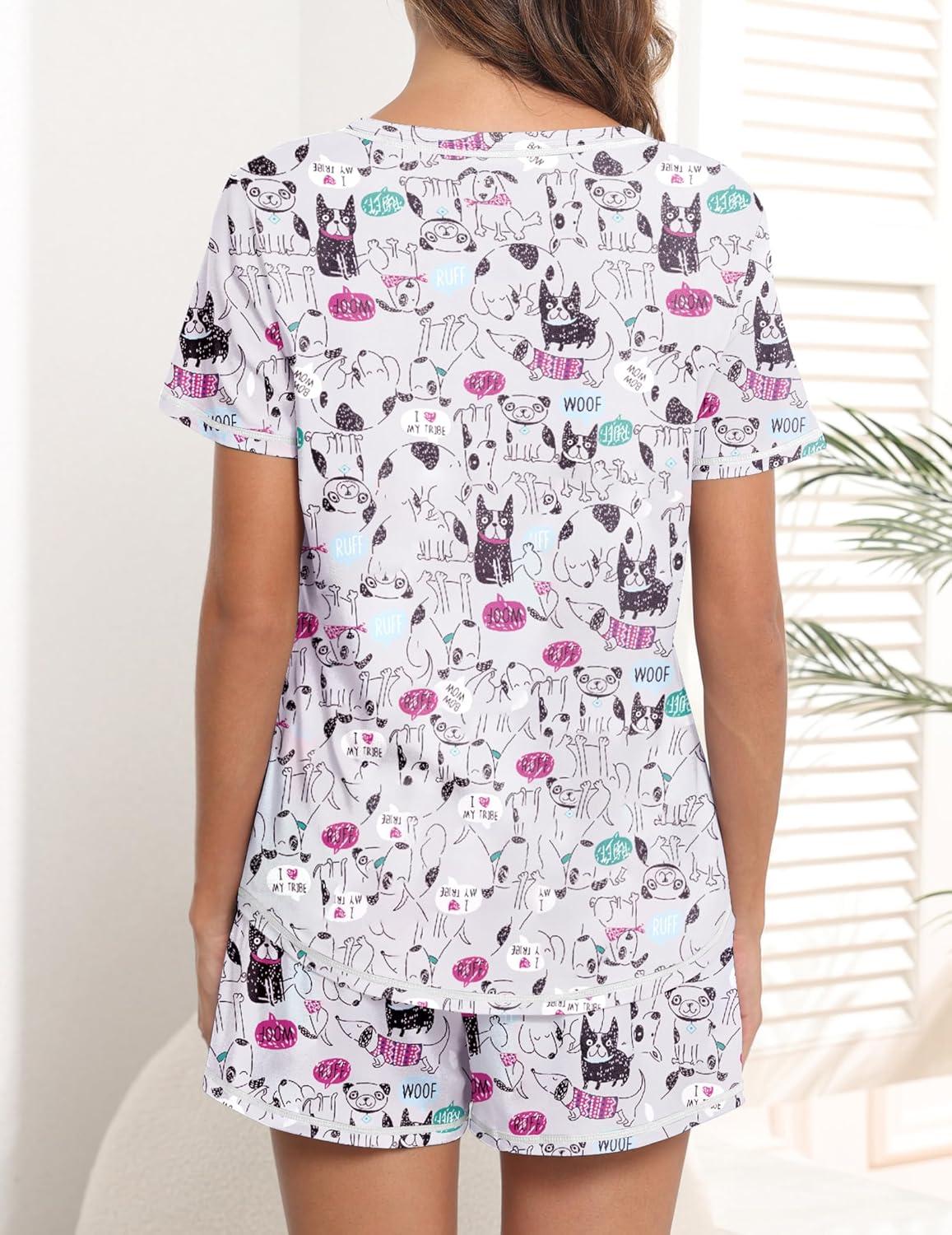 imageEkouaer Womens Pajamas Sets Short Sleeve Lounge Sets Sleepwear Casual Two Piece Pjs With PocketsDog