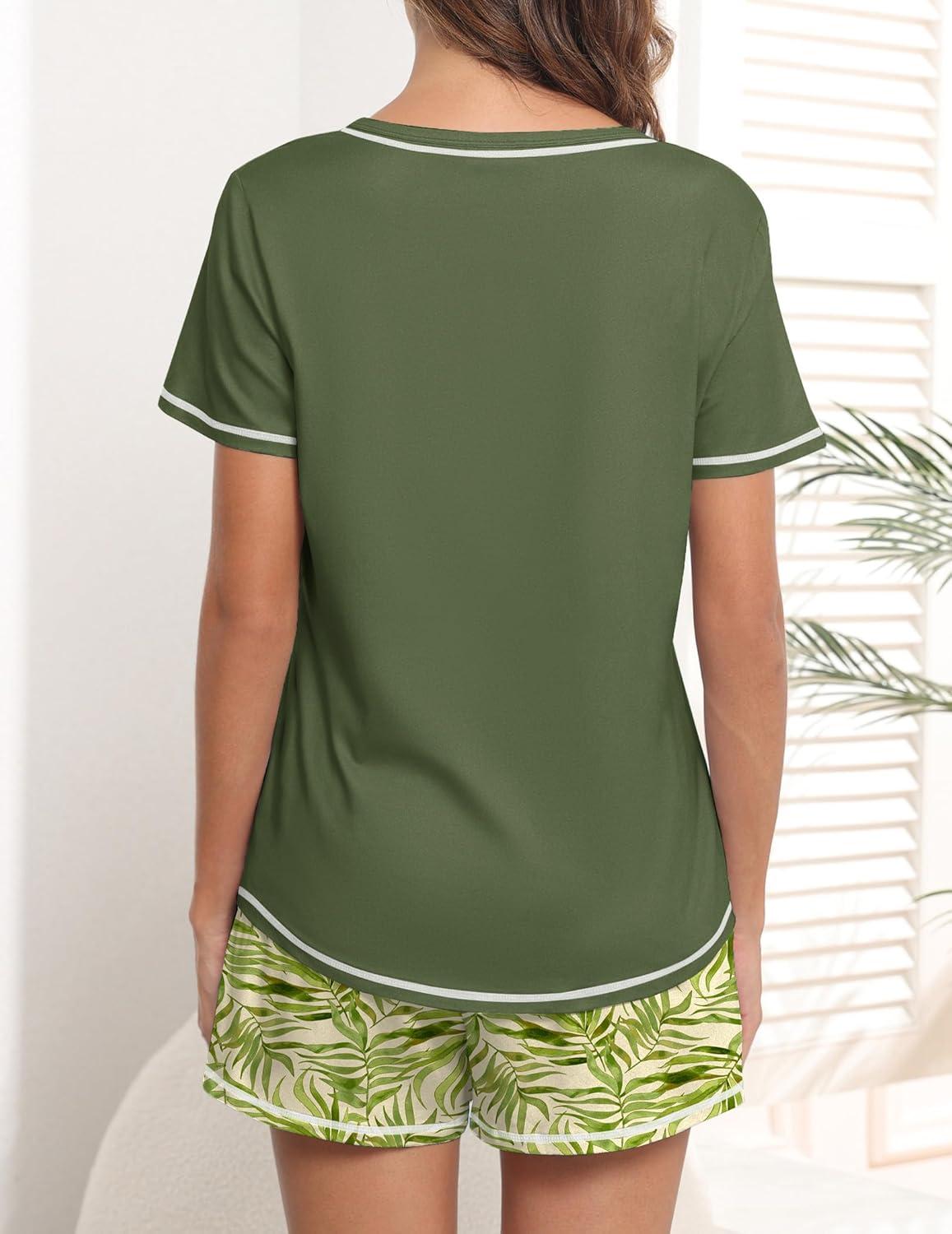 imageEkouaer Womens Pajamas Sets Short Sleeve Lounge Sets Sleepwear Casual Two Piece Pjs With PocketsSea Grass