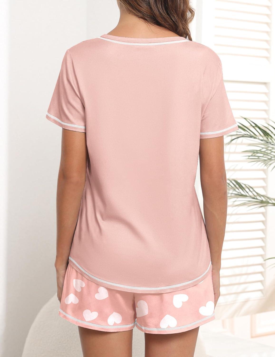 imageEkouaer Womens Pajamas Sets Short Sleeve Lounge Sets Sleepwear Casual Two Piece Pjs With PocketsWhite Heart