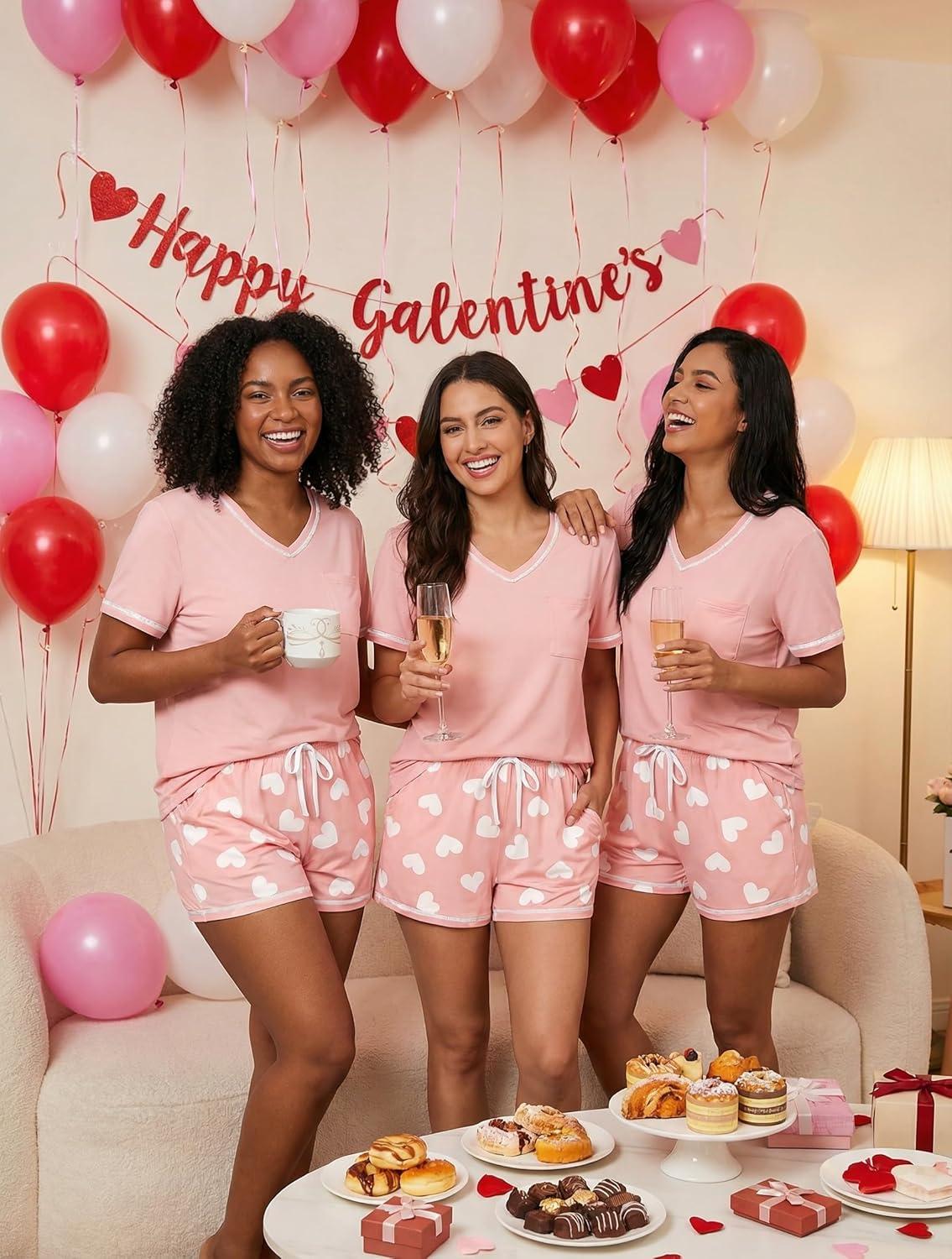 imageEkouaer Womens Pajamas Sets Short Sleeve Lounge Sets Sleepwear Casual Two Piece Pjs With PocketsWhite Heart