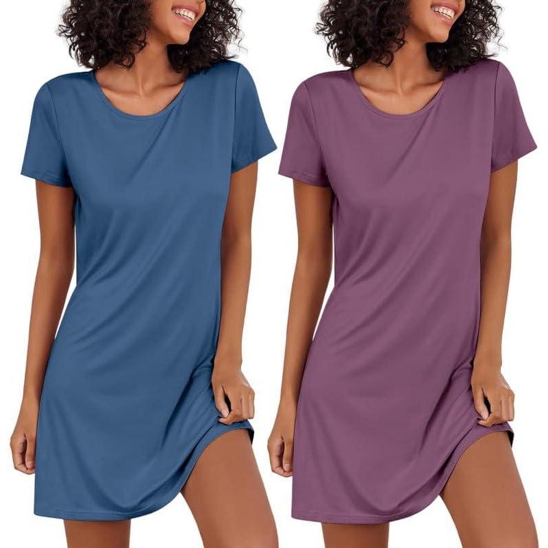 imageEkouaer 2 Pack Nightgowns for Women Sleepshirt Short Sleeve Night Shirts Soft Sleep Dress Classic NightDress SXXLMauveblue