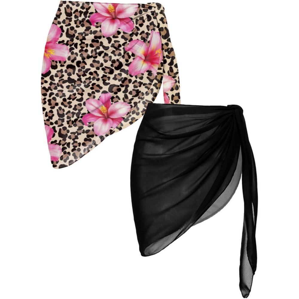 imageEkouaer 2 Pieces Women Beach Sarongs Sheer Cover Ups Chiffon Bikini Wrap Skirt for Swimwear SXXLAblackLily Leopard