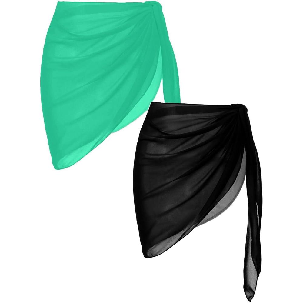 imageEkouaer 2 Pieces Women Beach Sarongs Sheer Cover Ups Chiffon Bikini Wrap Skirt for Swimwear SXXLBlackAqua Green