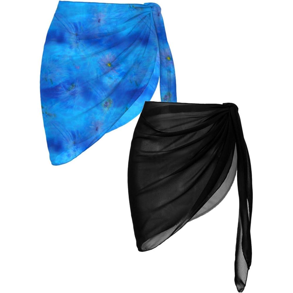 imageEkouaer 2 Pieces Women Beach Sarongs Sheer Cover Ups Chiffon Bikini Wrap Skirt for Swimwear SXXLBlackBlue Tiedye
