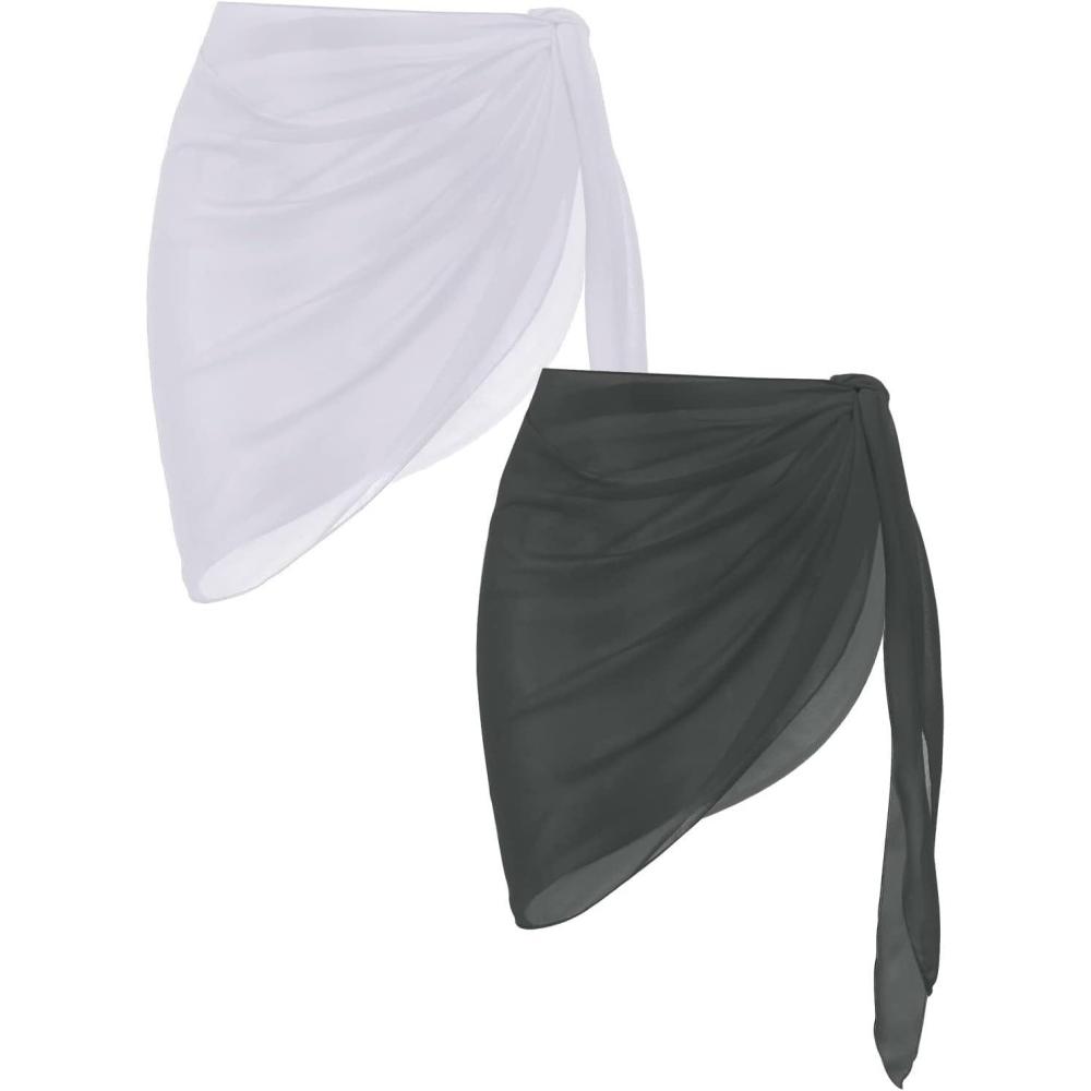 imageEkouaer 2 Pieces Women Beach Sarongs Sheer Cover Ups Chiffon Bikini Wrap Skirt for Swimwear SXXLWhiteGrey
