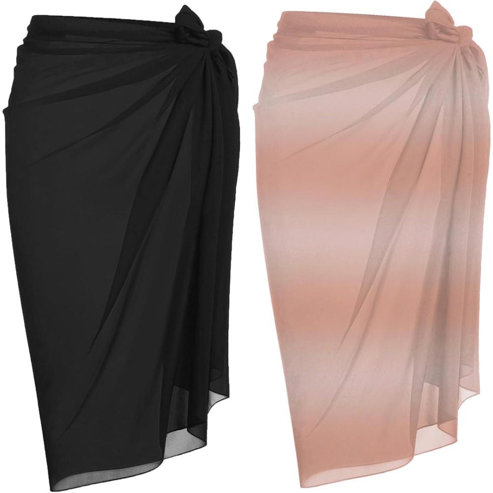 imageEkouaer Women Sarong Swimsuit Coverups Chiffon Long Bikini Wraps Sheer Beach Bathing Suit Cover UpBlackBrown Gradient