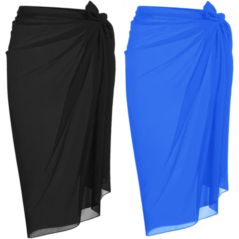 imageEkouaer Women Sarong Swimsuit Coverups Chiffon Long Bikini Wraps Sheer Beach Bathing Suit Cover UpBlackblue