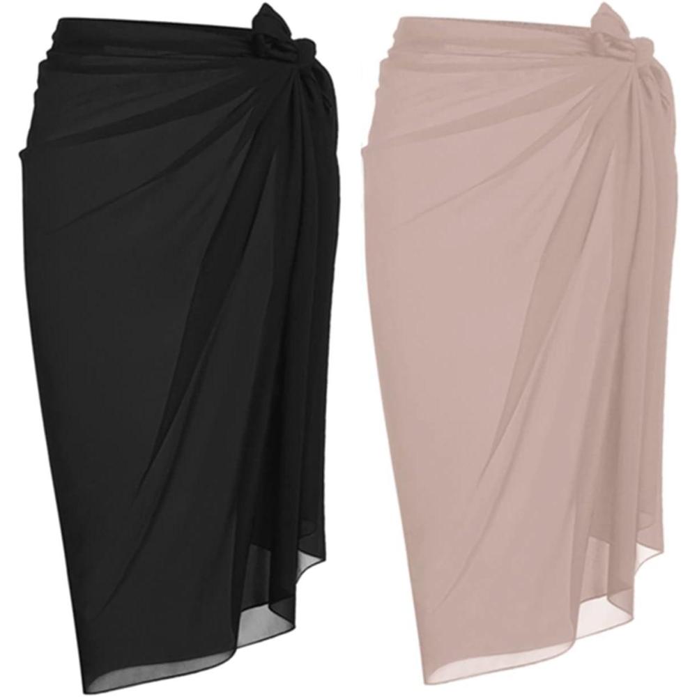 imageEkouaer Women Sarong Swimsuit Coverups Chiffon Long Bikini Wraps Sheer Beach Bathing Suit Cover UpBlackdark Khaki