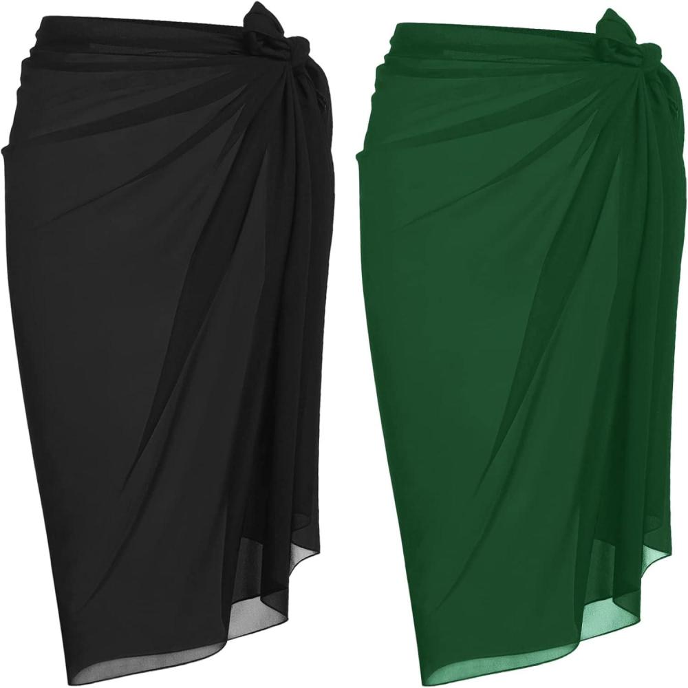 imageEkouaer Women Sarong Swimsuit Coverups Chiffon Long Bikini Wraps Sheer Beach Bathing Suit Cover UpBlackgreen