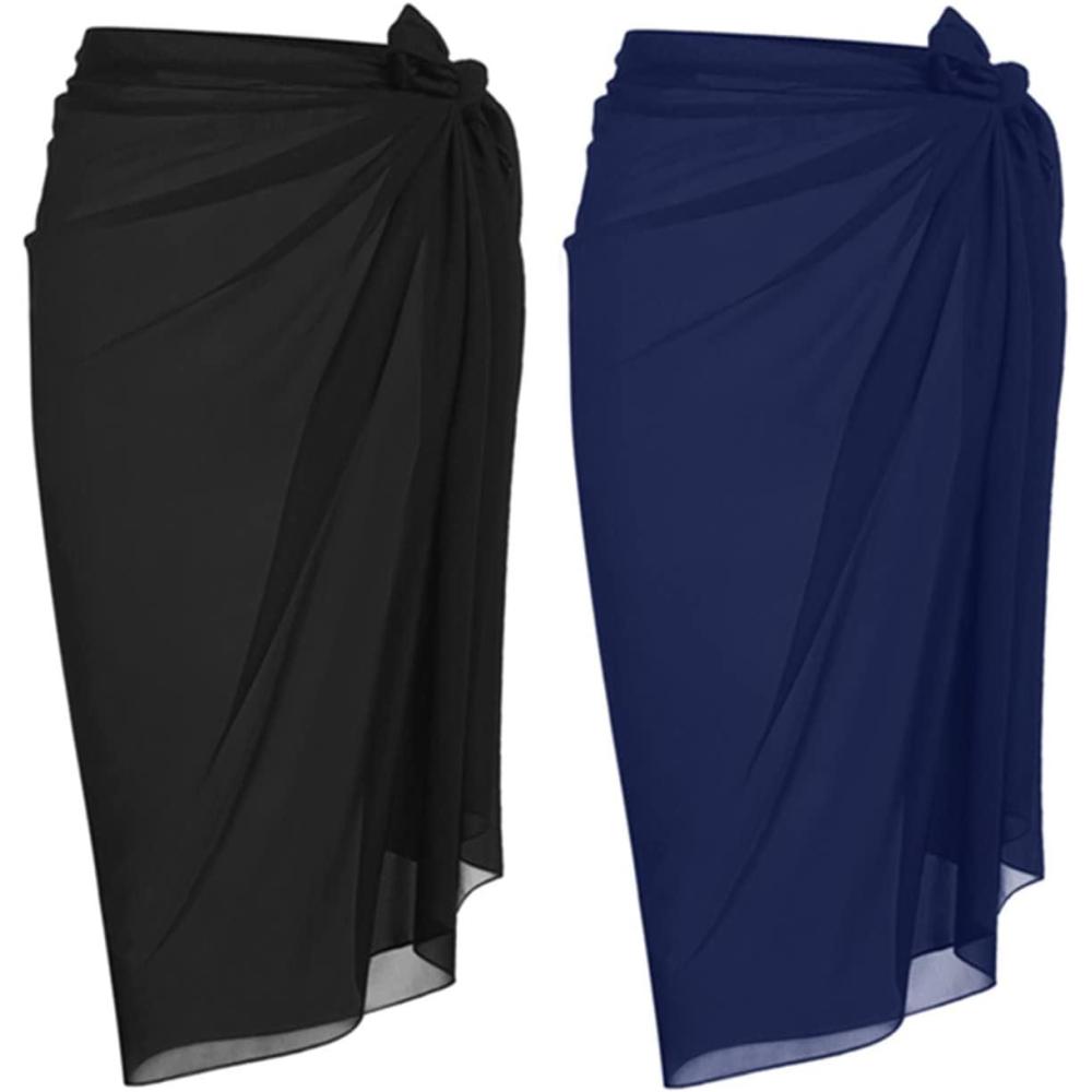 imageEkouaer Women Sarong Swimsuit Coverups Chiffon Long Bikini Wraps Sheer Beach Bathing Suit Cover UpBlacknavy Blue