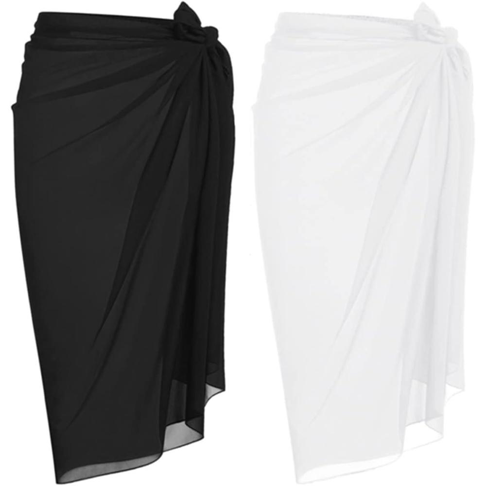 imageEkouaer Women Sarong Swimsuit Coverups Chiffon Long Bikini Wraps Sheer Beach Bathing Suit Cover UpBlackwhite