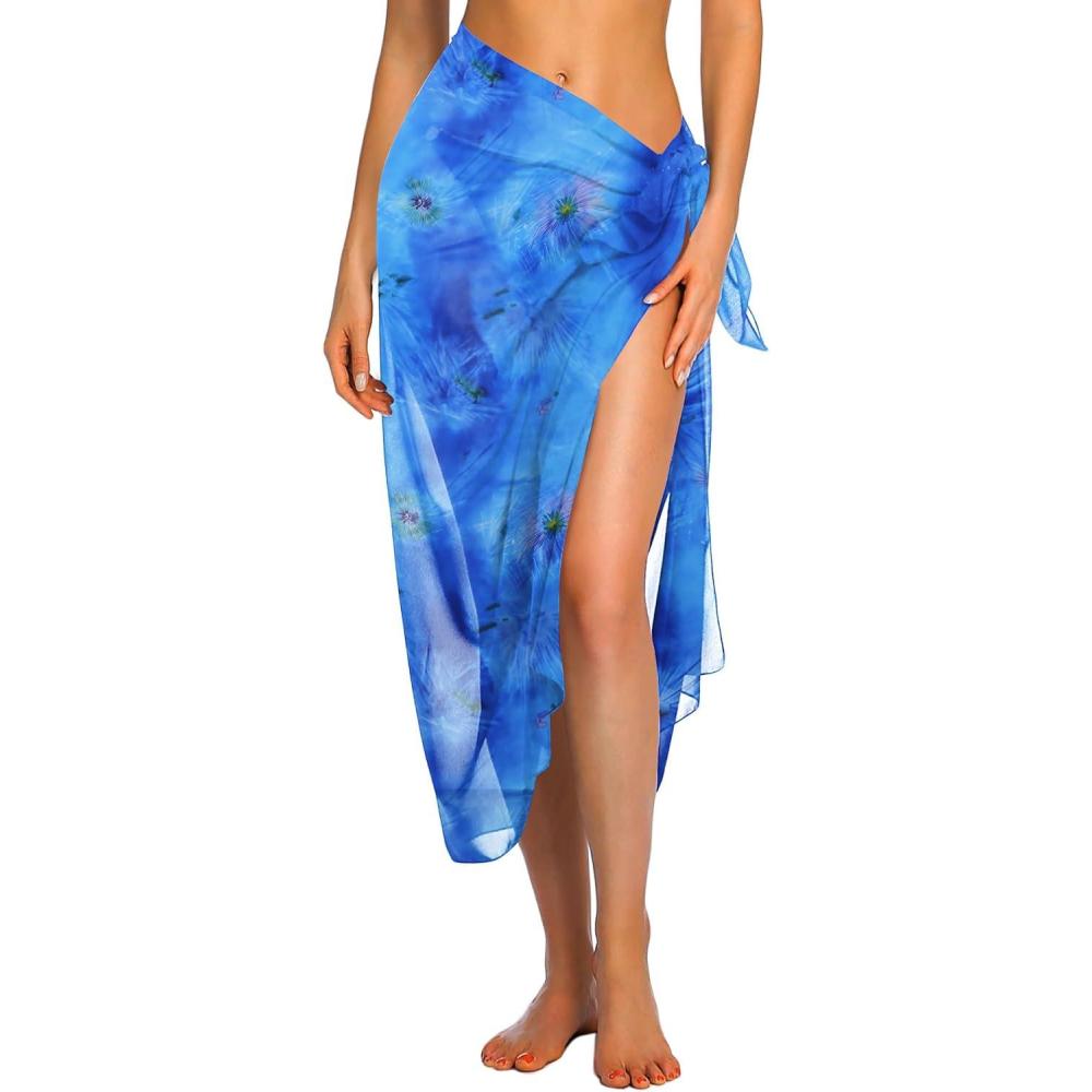 imageEkouaer Women Sarong Swimsuit Coverups Chiffon Long Bikini Wraps Sheer Beach Bathing Suit Cover UpBlue Tiedye