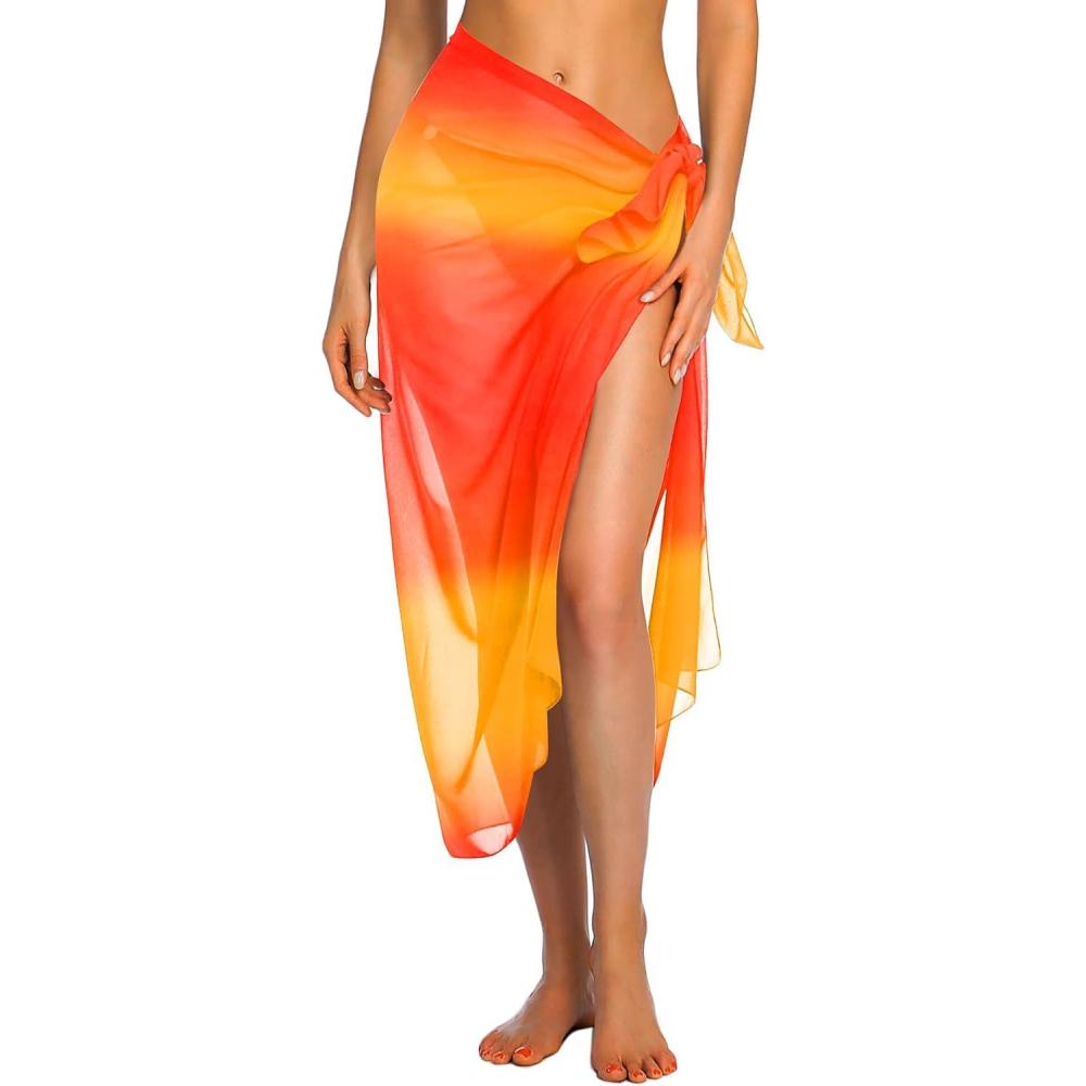 imageEkouaer Women Sarong Swimsuit Coverups Chiffon Long Bikini Wraps Sheer Beach Bathing Suit Cover UpGradientorange