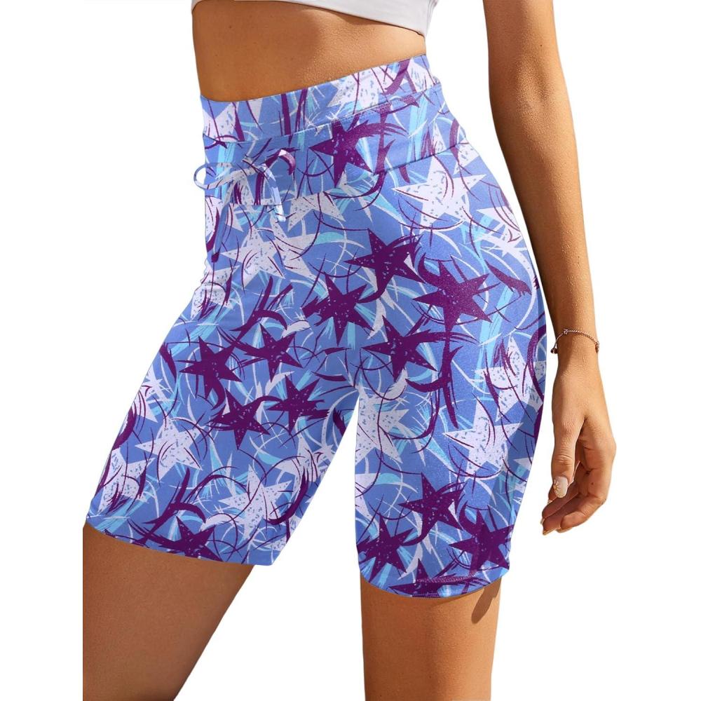 imageEkouaer Womens Board Shorts High Waist Swim Shorts Beach Surf Swimwear Shorts S4XLPurple Stars