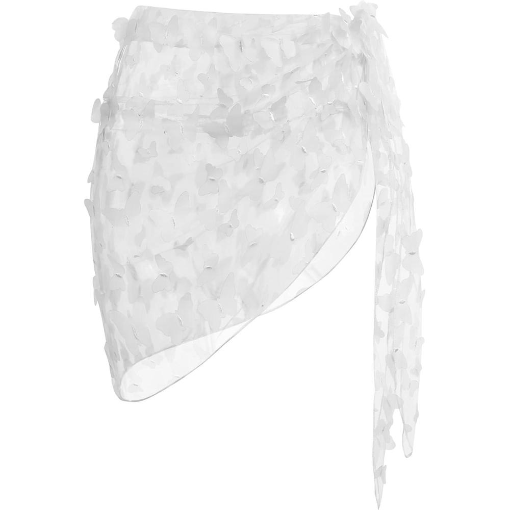 imageEkouaer Womens Coverups Beach Short Sarong Sheer Chiffon Cover Up Bikini Wraps S3XLButterflywhite
