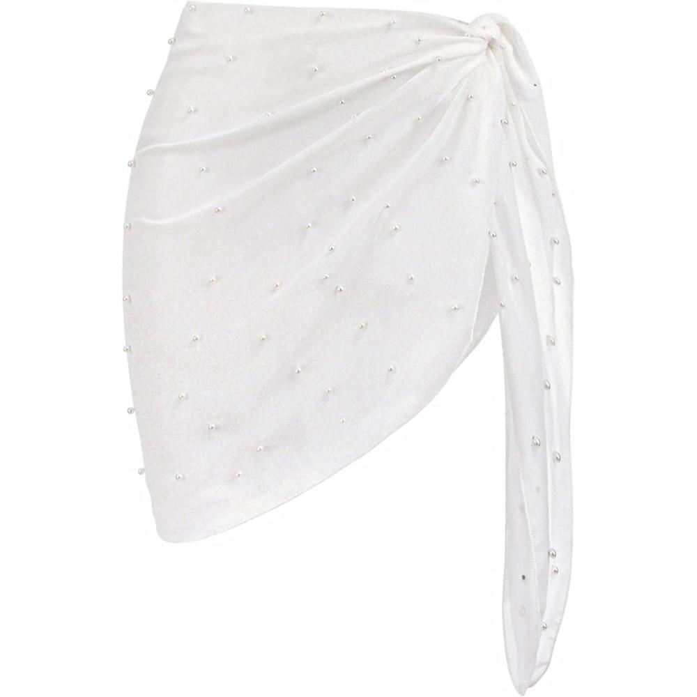 imageEkouaer Womens Coverups Beach Short Sarong Sheer Chiffon Cover Up Bikini Wraps S3XLPearlglitter White