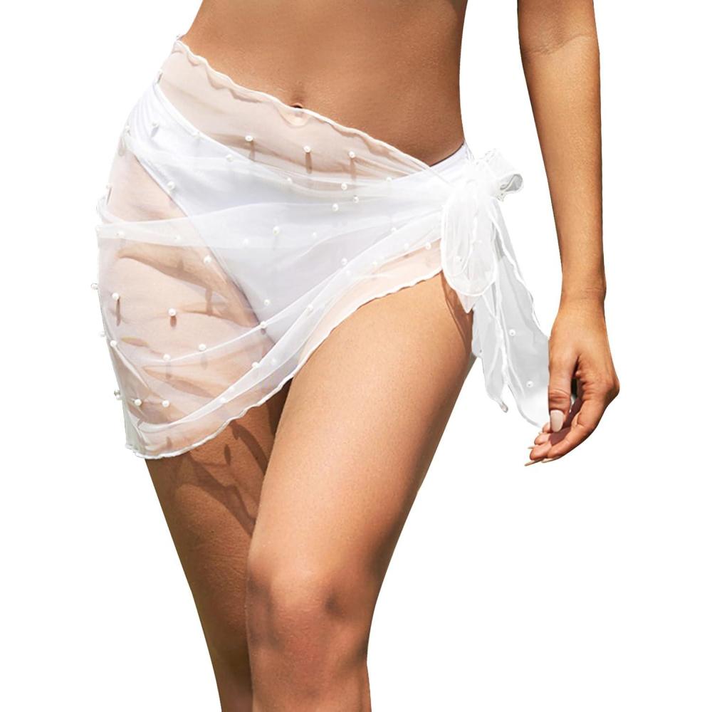 imageEkouaer Womens Coverups Beach Short Sarong Sheer Chiffon Cover Up Bikini Wraps S3XLPearlwhite