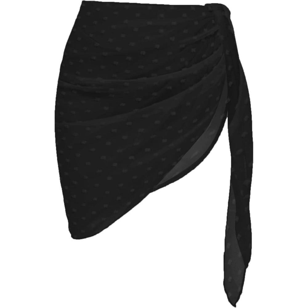 imageEkouaer Womens Coverups Beach Short Sarong Sheer Chiffon Cover Up Bikini Wraps S3XLSwiss Dotblack1