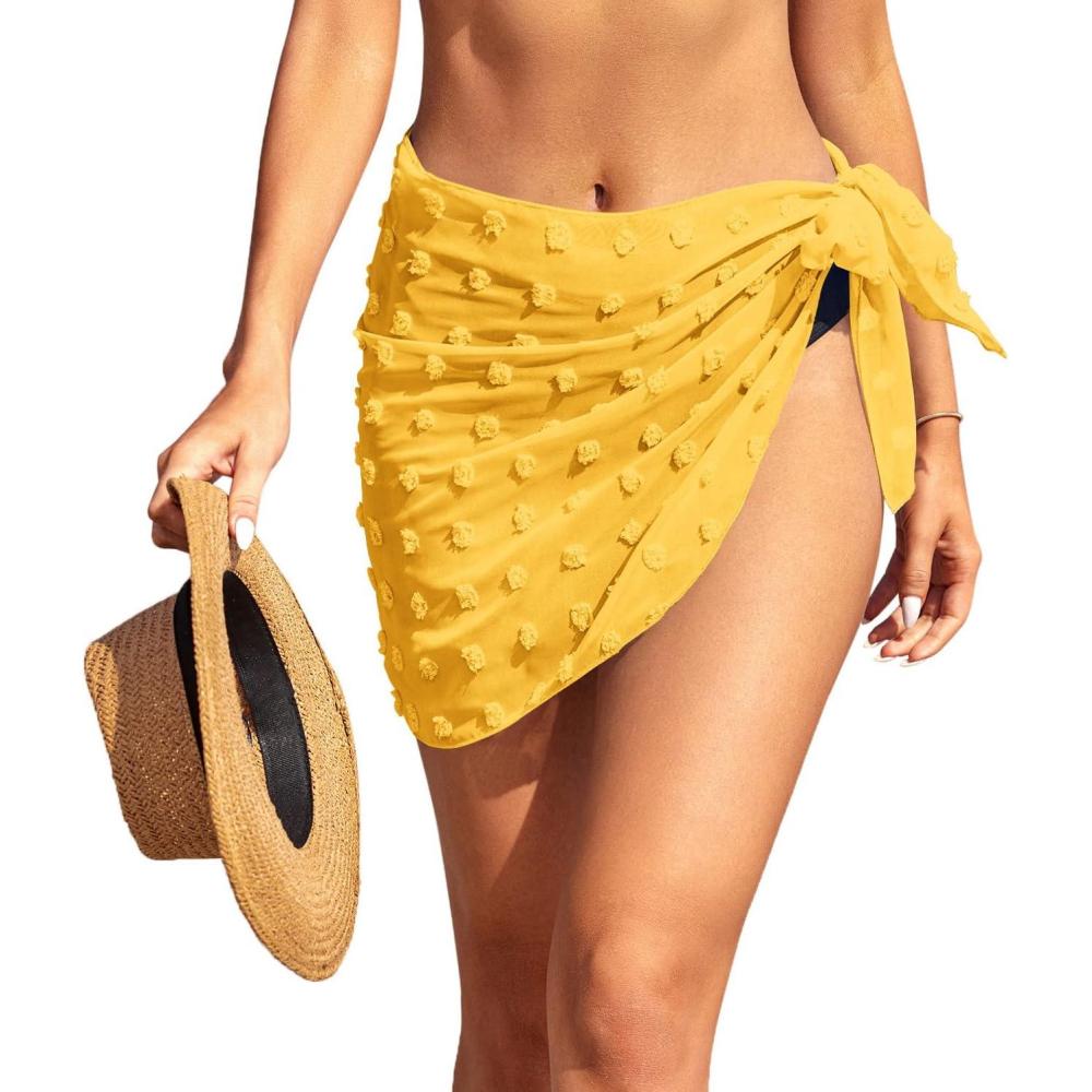 imageEkouaer Womens Coverups Beach Short Sarong Sheer Chiffon Cover Up Bikini Wraps S3XLSwiss Dotyellow