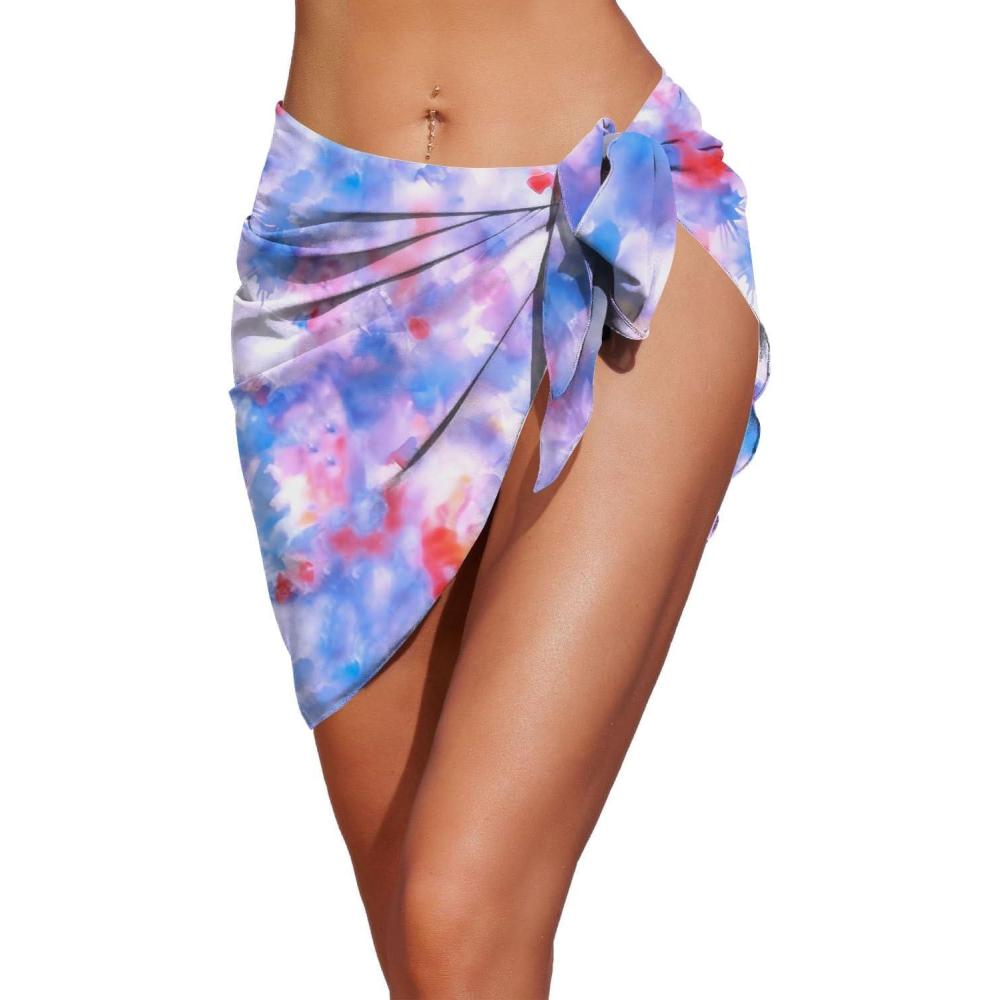imageEkouaer Womens Coverups Beach Short Sarong Sheer Chiffon Cover Up Bikini Wraps S3XLViolet Tie Dye