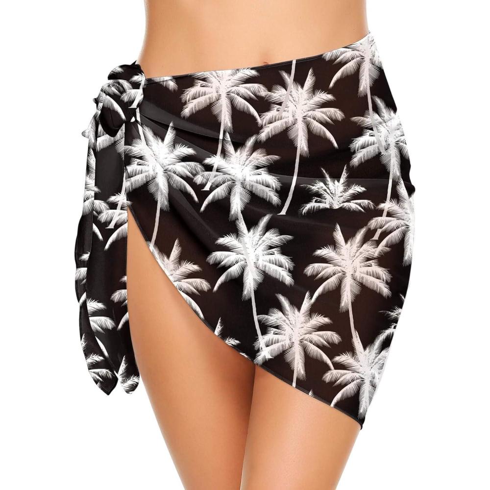 imageEkouaer Womens Short Sarongs Chiffon Cover Ups Sheer Bikini Wraps for Swimwear S3XLCoconut Tree
