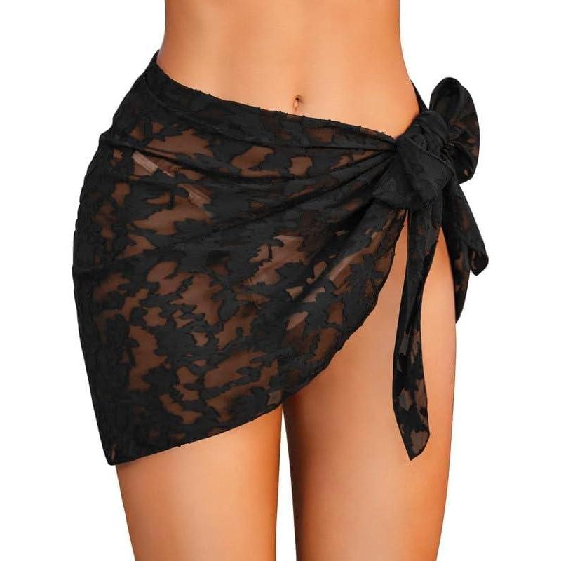 imageEkouaer Womens Short Sarongs Chiffon Cover Ups Sheer Bikini Wraps for Swimwear S3XLLaceblack