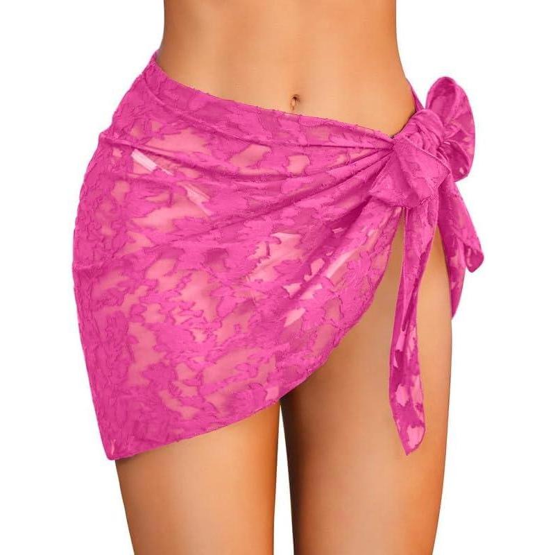 imageEkouaer Womens Short Sarongs Chiffon Cover Ups Sheer Bikini Wraps for Swimwear S3XLLacerose Red
