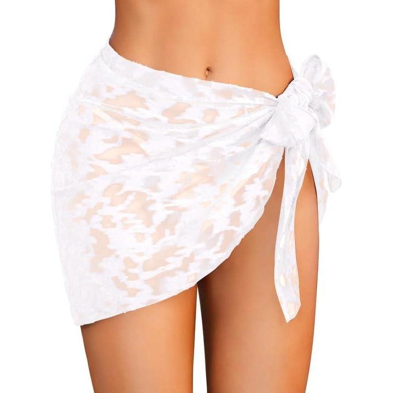 imageEkouaer Womens Short Sarongs Chiffon Cover Ups Sheer Bikini Wraps for Swimwear S3XLLacewhite