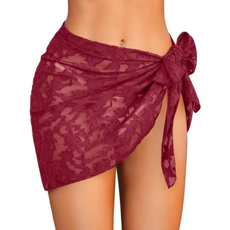 imageEkouaer Womens Short Sarongs Chiffon Cover Ups Sheer Bikini Wraps for Swimwear S3XLLacewine Red