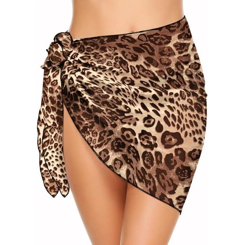 imageEkouaer Womens Short Sarongs Chiffon Cover Ups Sheer Bikini Wraps for Swimwear S3XLPat3leopard Print