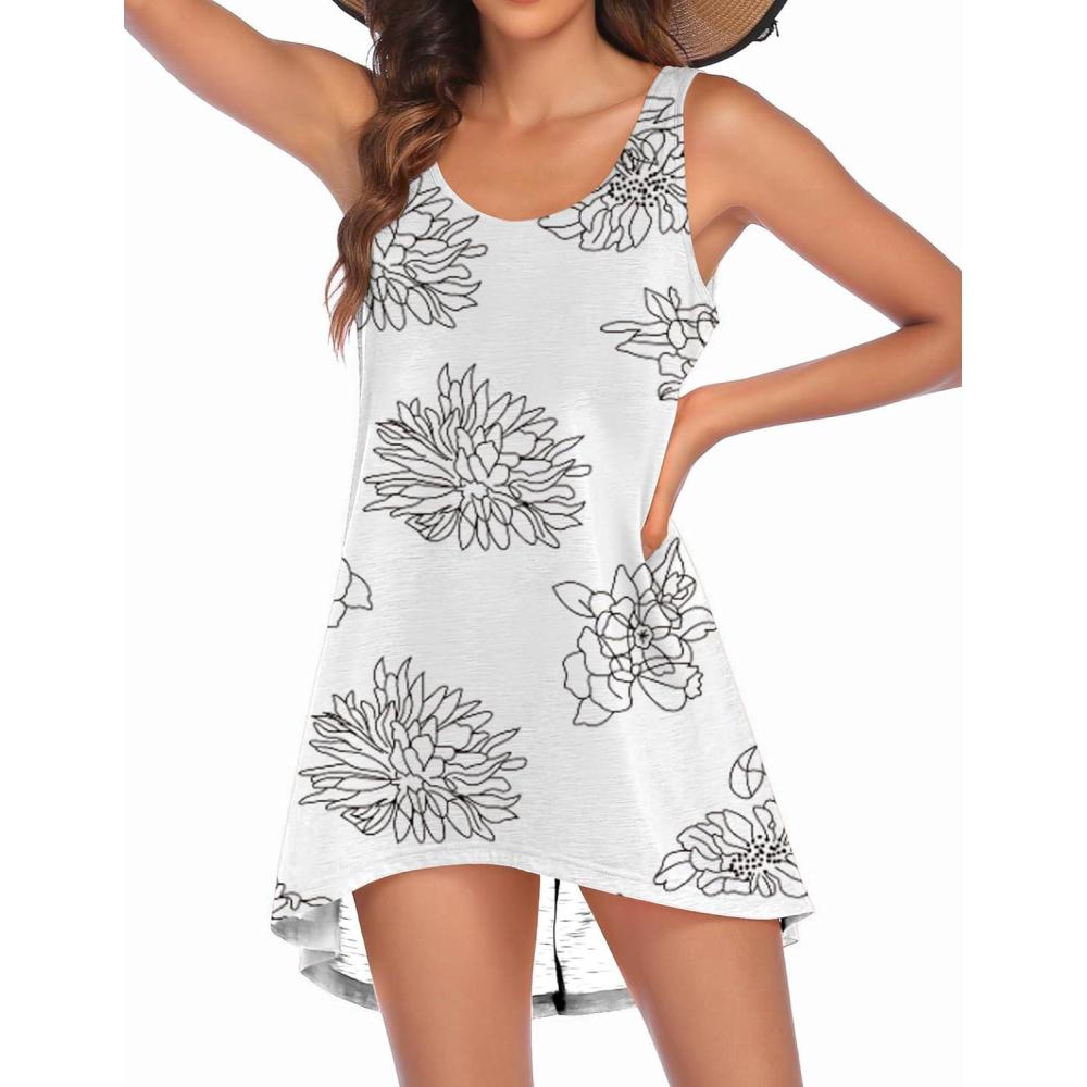 imageEkouaer Womens Sleeveless Swimwear Coverups TShirt Beach Dress Tank Bikini Cover Up with PrintWhite Flower