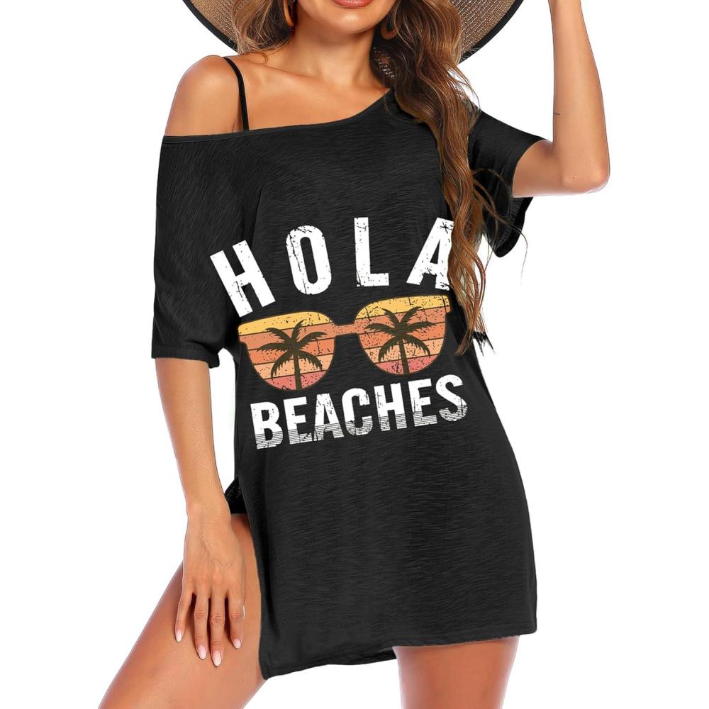 imageEkouaer Womens Swimsuit Beach Cover Up Short Sleeve Cover Ups for Swimwear Bathing Suit Coverups SXXXLBlack Hola