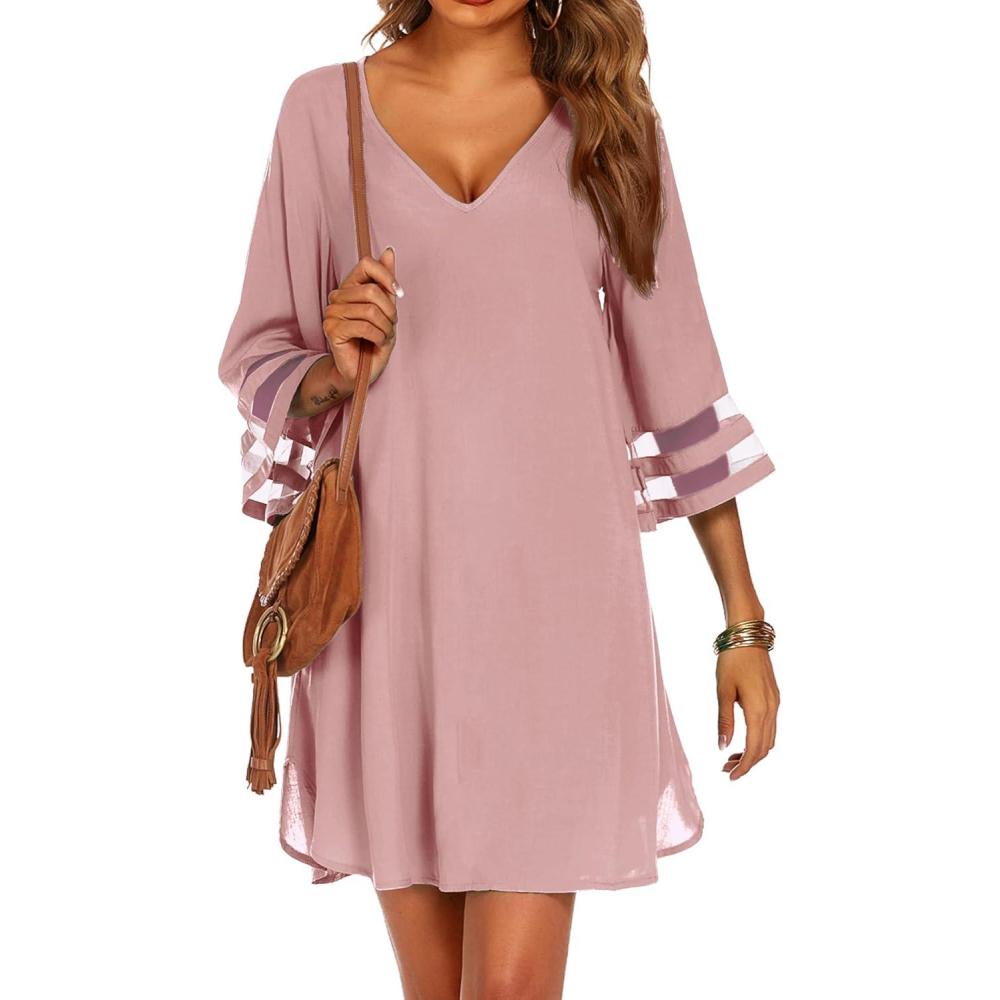 imageEkouaer Womens Swimsuit Cover Up 34 Bell Sleeve Beachwear Coverups Deep VNeck Bikini Beach Dress S3XLGray Purple