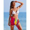 Ekouaer 2 Pieces Women Beach Sarongs Sheer Cover Ups Chiffon Bikini Wrap Skirt for Swimwear S-XXL(Black/Red Orange Tie-dye)