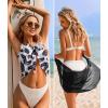 Ekouaer 2 Pieces Women Beach Sarongs Sheer Cover Ups Chiffon Bikini Wrap Skirt for Swimwear S-XXL(Black/White Background Black Leaves)