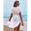 Ekouaer Bathing Suit Cover Up Chiffon Swim Suit Coverup Tie Front Sheer Beach Kimono Coverups Swimwear Cardigans(A02-white)