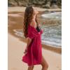 Ekouaer Bathing Suit Cover Up Chiffon Swim Suit Coverup Tie Front Sheer Beach Kimono Coverups Swimwear Cardigans(A10-red)