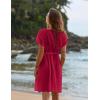 Ekouaer Bathing Suit Cover Up Chiffon Swim Suit Coverup Tie Front Sheer Beach Kimono Coverups Swimwear Cardigans(A10-red)